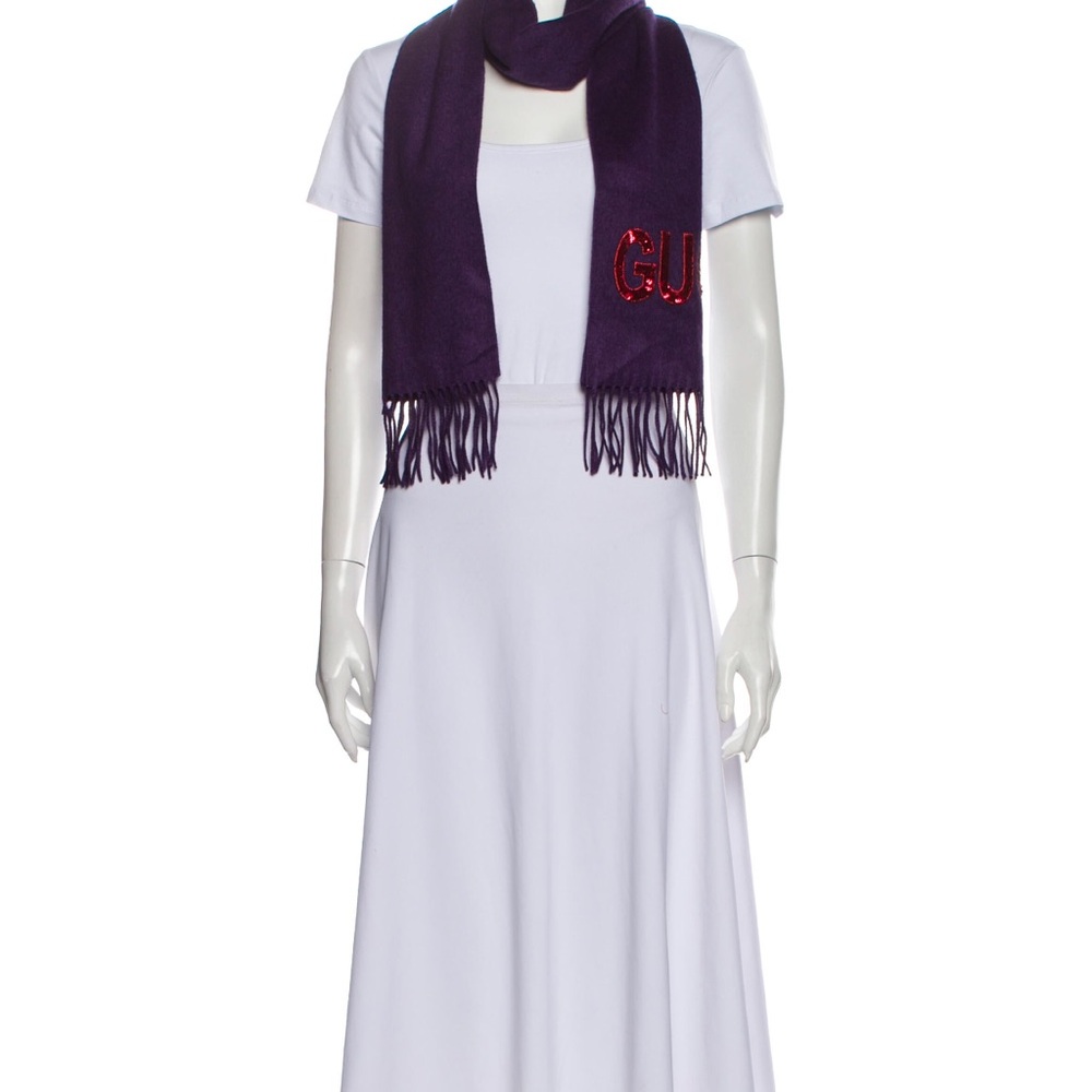 Gucci Purple and Red Scarf with Fringe and Embroidery. SOLD